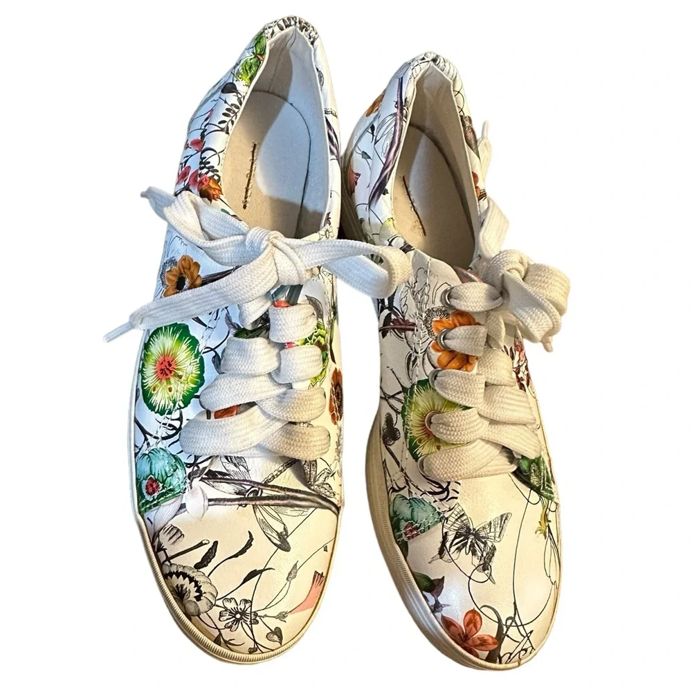 All Black Womens White Floral‎ Lace Up Sneakers
